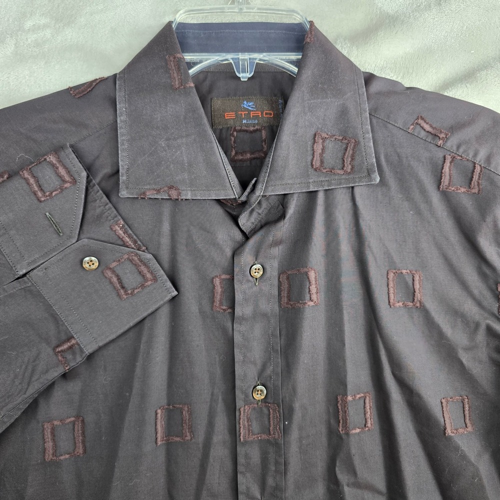 ETRO‎ Milano Men's Brown Square Pattern Long Sleeve Button Down Shirt Size 42
